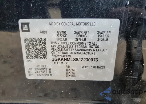 2018 GMC Acadia Slt-1 из США, поврежденный, VIN 1GKKNMLS8JZ230076